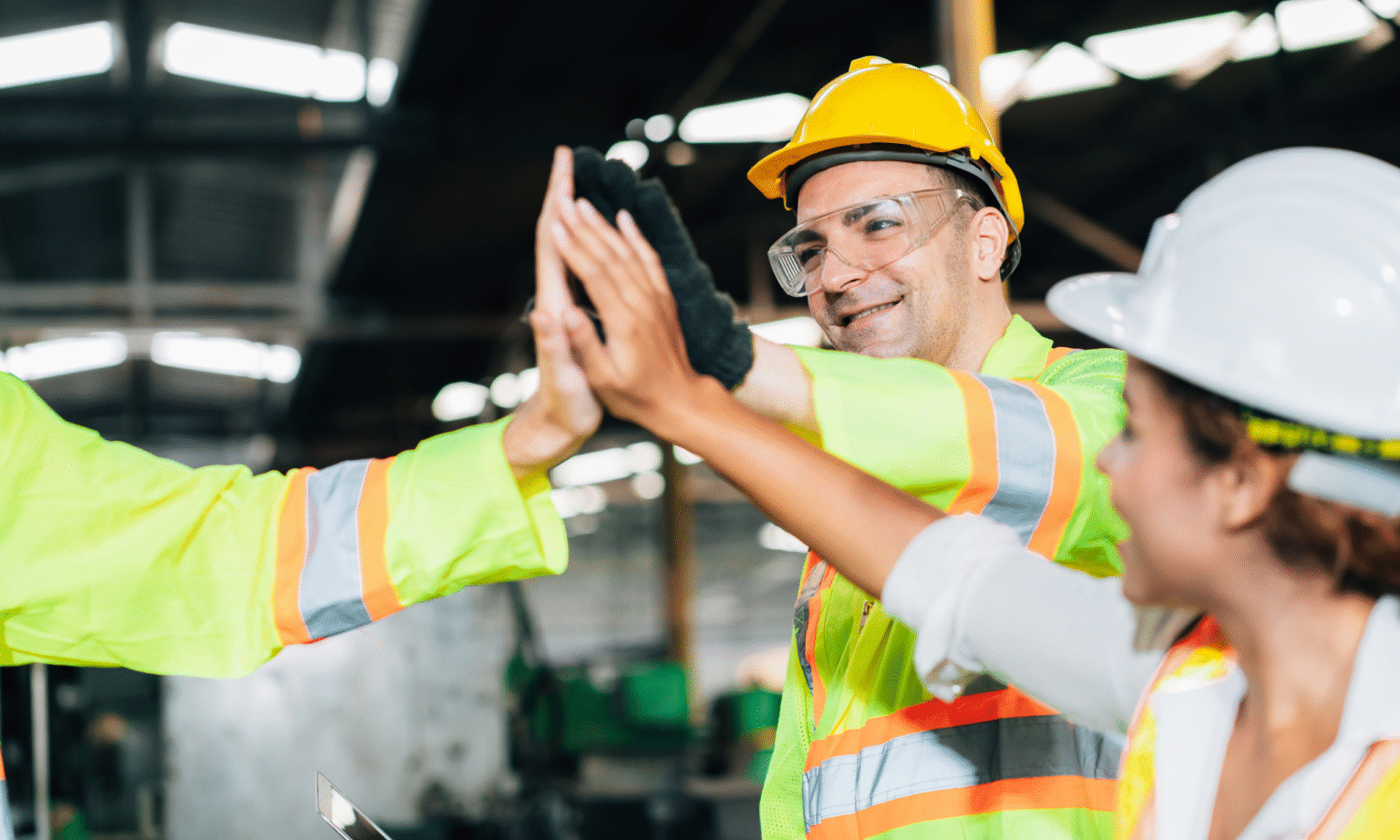 Team of workers wearing safety gear