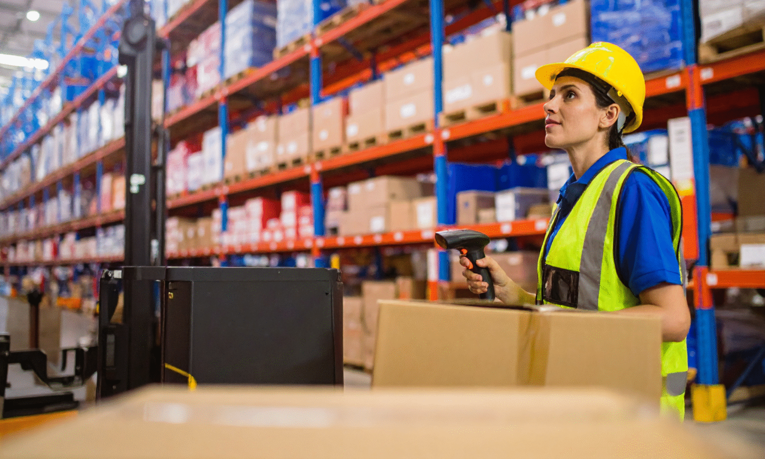 Warehouse worker wearing hardhat